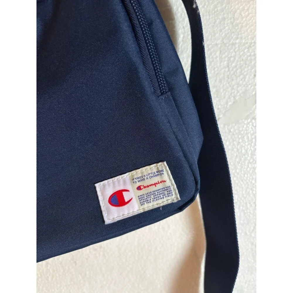 Champion Navy Crossbody Messenger with Red Logo Stitching